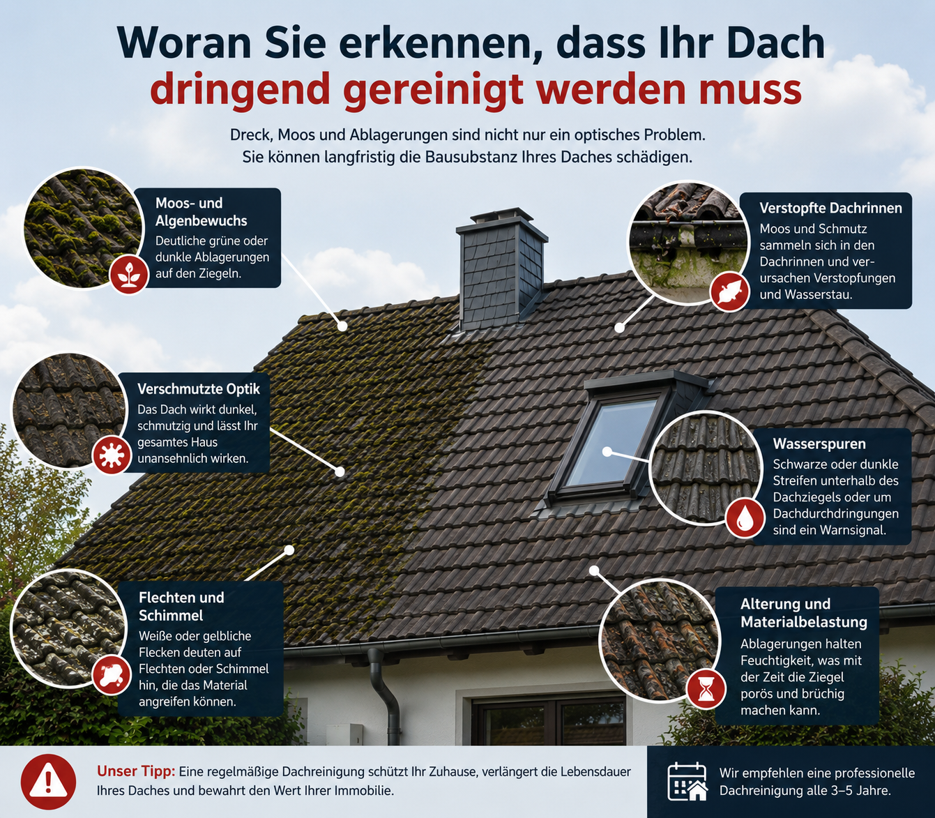 Stark vermostes Dach in Anklam – typisches Schadensbild vor der Dachreinigung