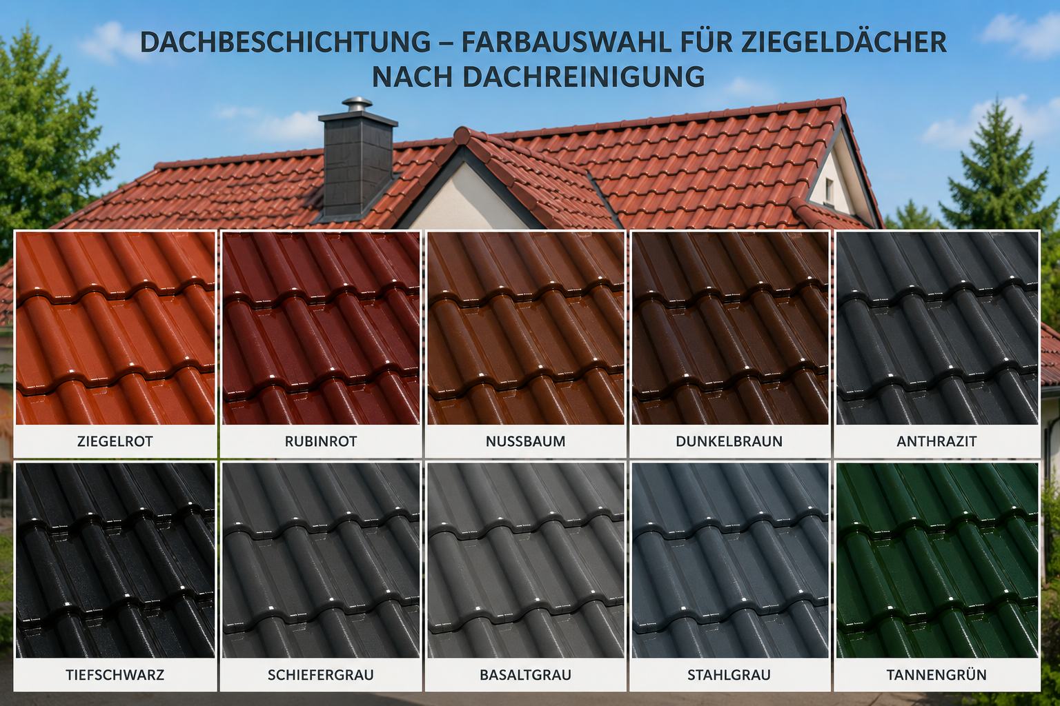Dachbeschichtung Anklam – Farbauswahl für Ziegeldächer nach Dachreinigung